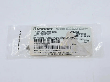 Synthes 208.855 7.3mm Cannulated Screw 16mm Thread/55mm Synthes