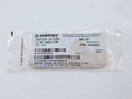 Synthes 280.55 DHS/DCS Lag Screw 12.7mm Thread/55mm Synthes