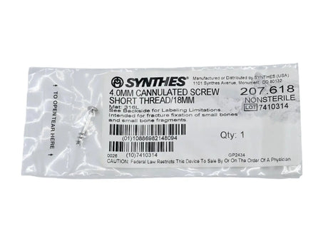 Synthes 207.618 4.0mm Cannulated Screw Short Thread/18mm Synthes