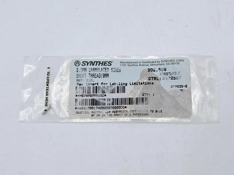 Synthes 202.609 3.0mm Cannulated Screw Short Thread/9mm Synthes