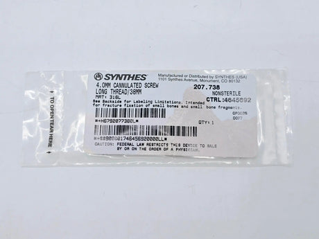 Synthes 207.738 4.0mm Cannulated Screw Long Thread/38mm Synthes
