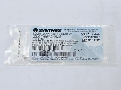 Synthes 207.744 4.0mm Cannulated Screw Long Thread/44mm Synthes