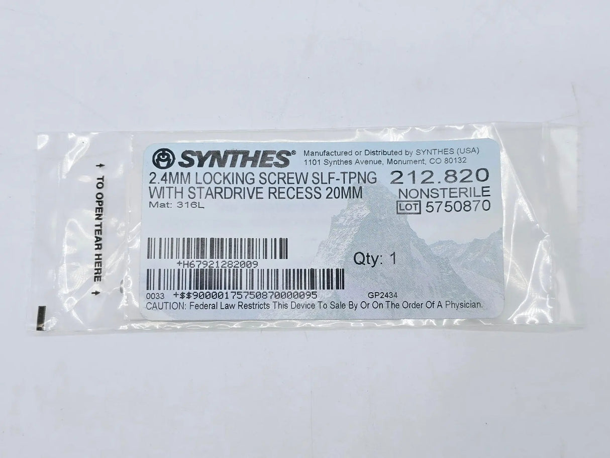 Synthes 212.820 2.4mm Locking Screw Self-Tapping with Stardrive Recess 20mm Synthes