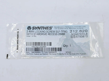 Synthes 212.820 2.4mm Locking Screw Self-Tapping with Stardrive Recess 20mm Synthes