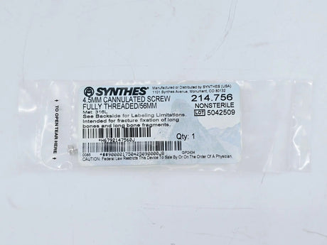 Synthes 214.756 4.5mm Cannulated Screw Fully Threaded/56mm Synthes