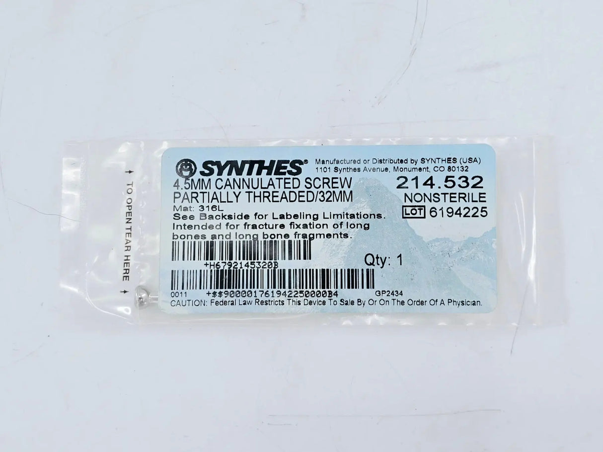 Synthes 214.532 4.5mm Cannulated Screw Partially Threaded/32mm Synthes