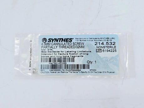 Synthes 214.532 4.5mm Cannulated Screw Partially Threaded/32mm Synthes