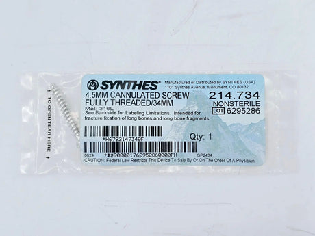 Synthes 214.734 4.5mm Cannulated Screw Fully Threaded/34mm Synthes