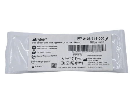 Stryker 2108-318-000 2108 Series Sagittal Blade Aggressive (25.0 x 1.24 x 79.0mm) Stryker