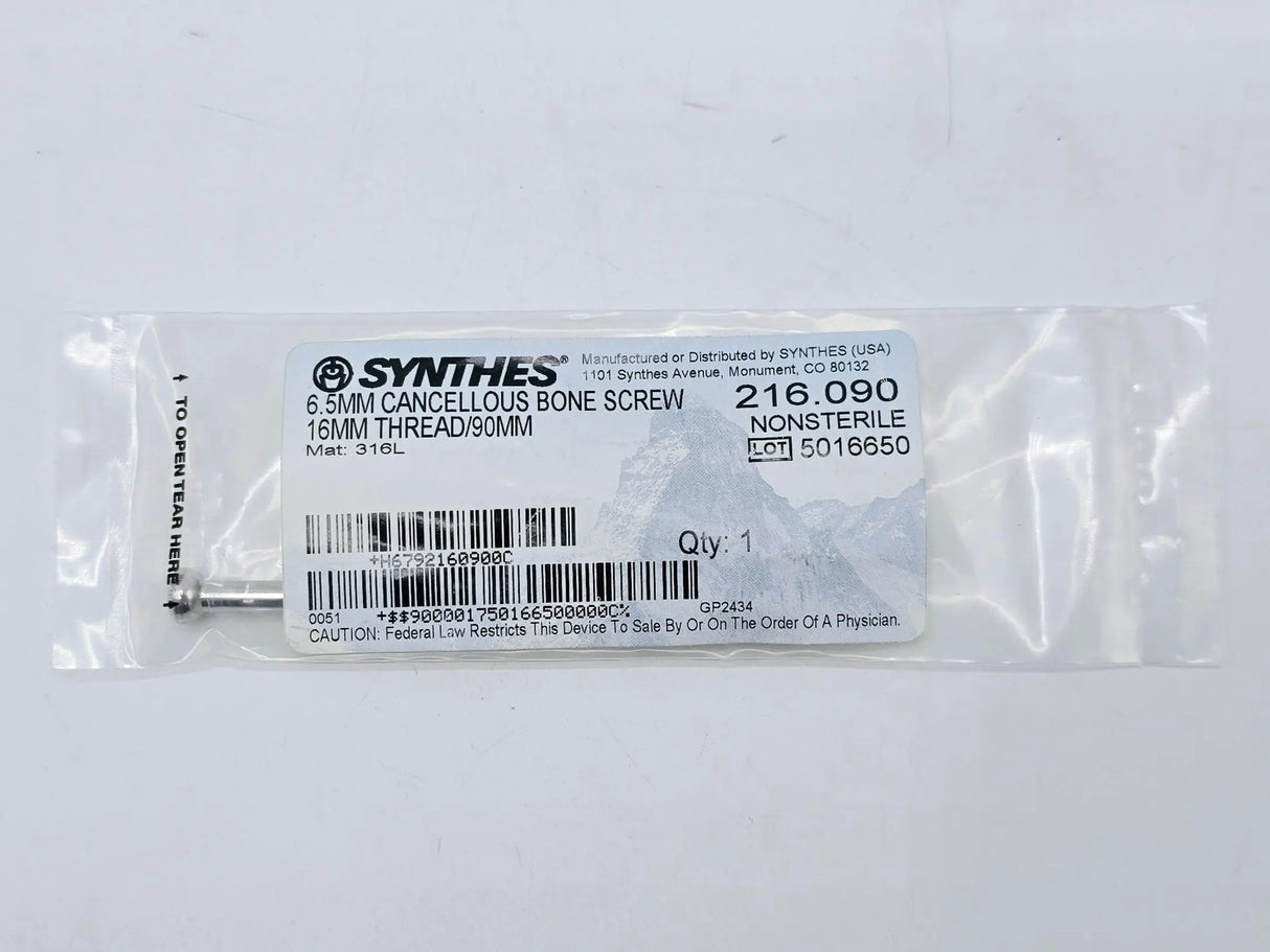 Synthes 216.090 6.5mm Cancellous Bone Screw 16mm Thread/90mm Synthes
