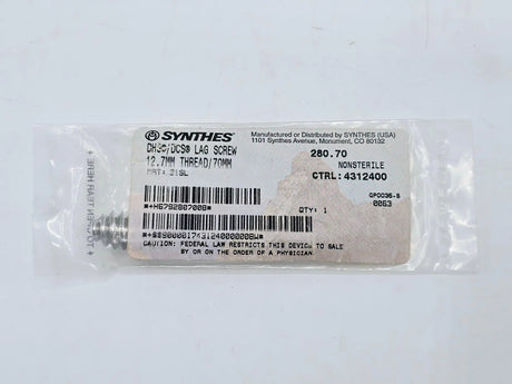 Synthes 280.70 DHS/DCS Lag Screw 12.7mm Thread/70mm Synthes