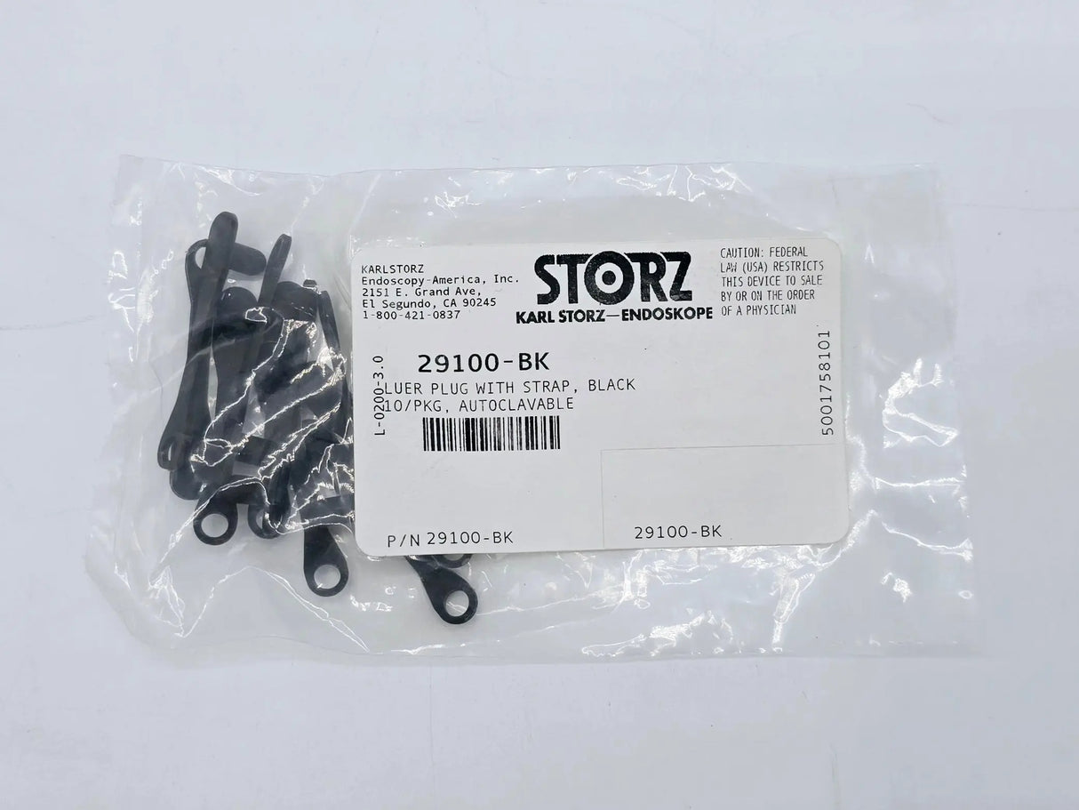 Karl Storz 29100-BK Luer Plug with Strap Black 10/PKG Autoclavable Karl Storz
