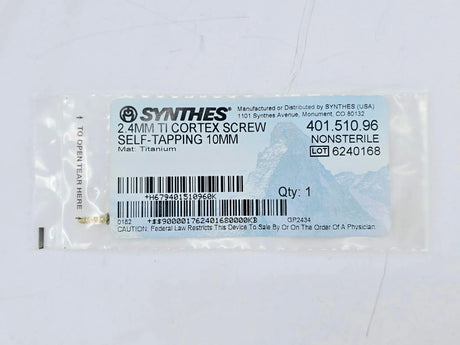 Synthes 401.510.96 2.4mm TI Cortex Screw Self-Tapping 10mm Synthes