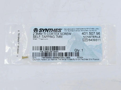 Synthes 401.507.96 2.4mm TI Cortex Screw Self-Tapping 7mm Synthes