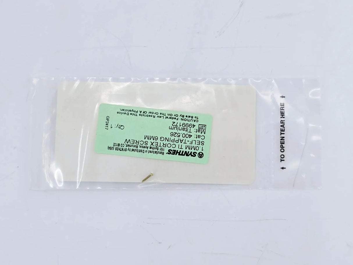 Synthes 400.526 1.0mm TI Cortex Screw Self-Tapping 6mm Synthes