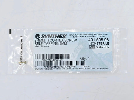 Synthes 401.508.96 2.4mm TI Cortex Screw Self-Tapping 8mm Synthes