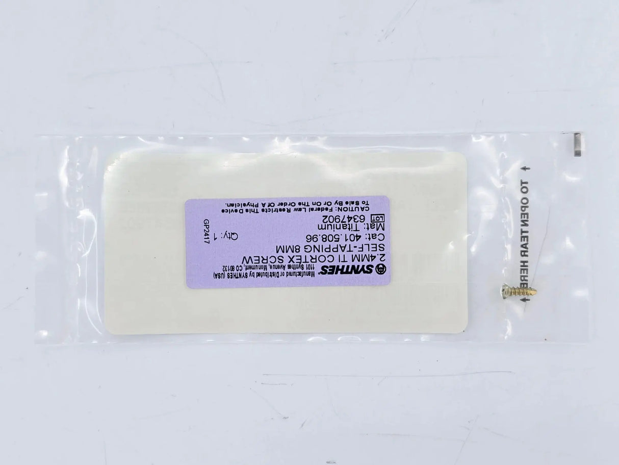 Synthes 401.508.96 2.4mm TI Cortex Screw Self-Tapping 8mm Synthes