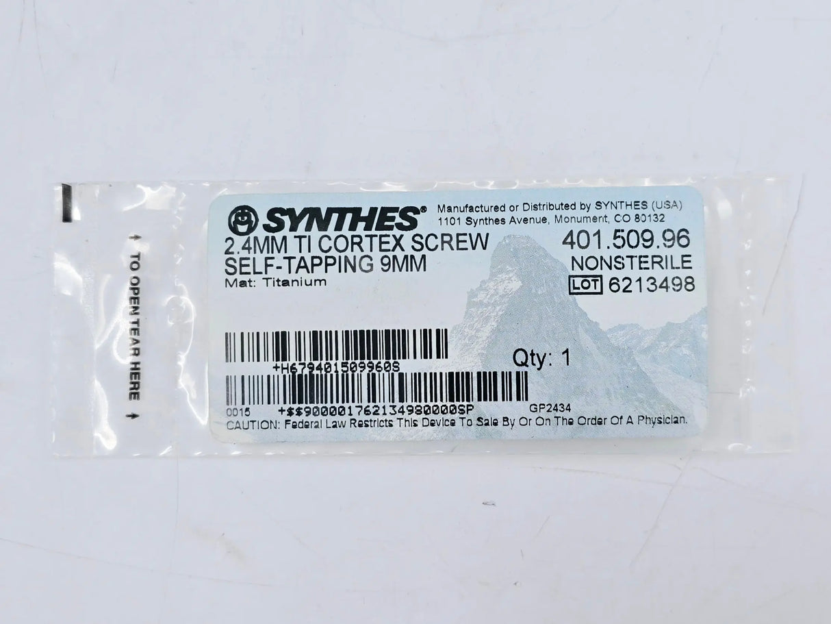 Synthes 401.509.96 2.4mm TI Cortex Screw Self-Tapping 9mm Synthes