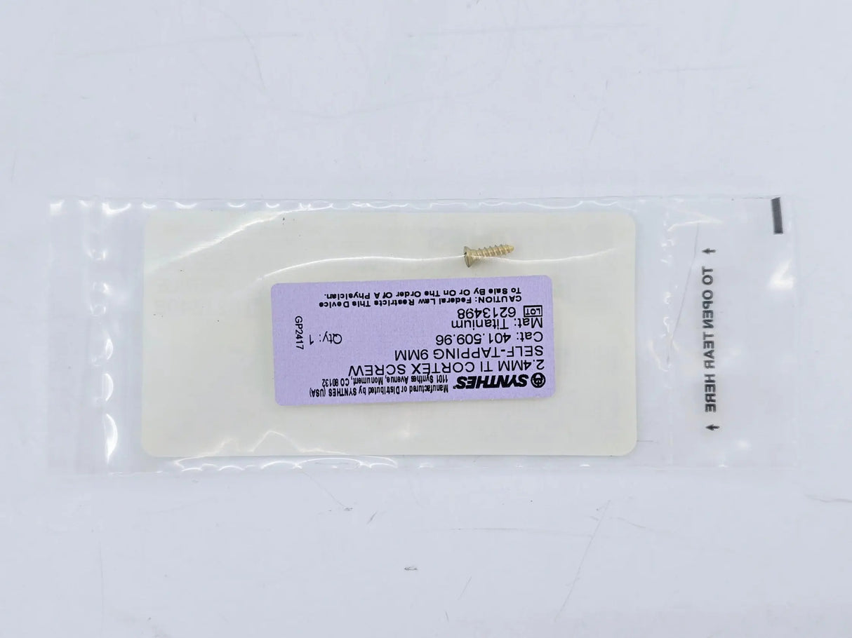Synthes 401.509.96 2.4mm TI Cortex Screw Self-Tapping 9mm Synthes