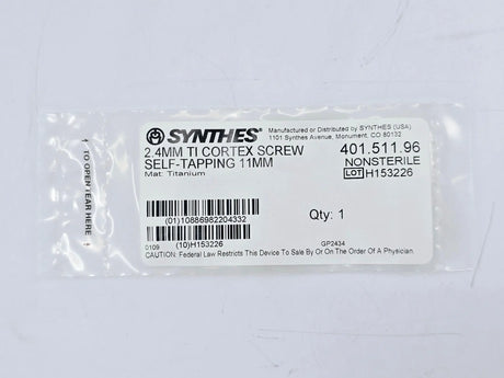 Synthes 401.511.96 2.4mm TI Cortex Screw Self-Tapping 11mm Synthes