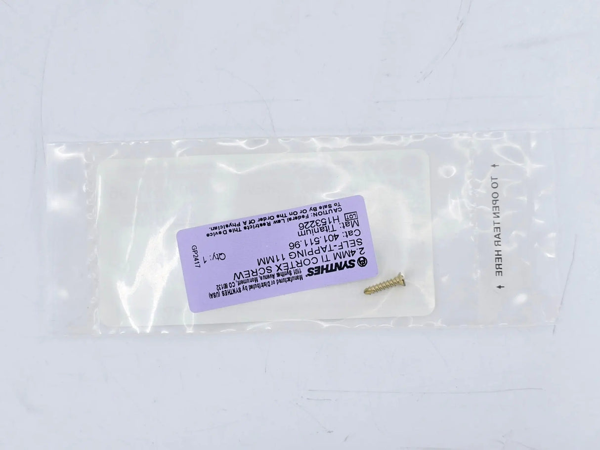 Synthes 401.511.96 2.4mm TI Cortex Screw Self-Tapping 11mm Synthes
