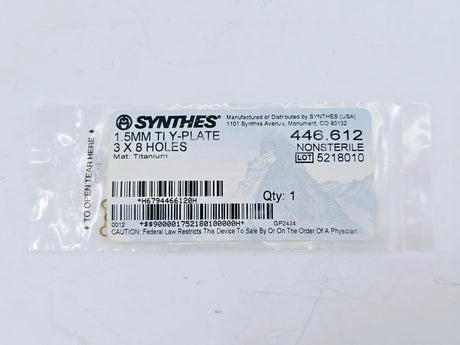Synthes 446.612 1.5mm TI Y-Plate 3 X 8 Holes Synthes