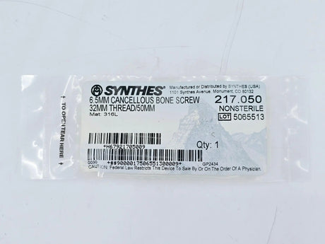 Synthes 217.050 6.5mm Cancellous Bone screw 32mm Thread/50mm Synthes