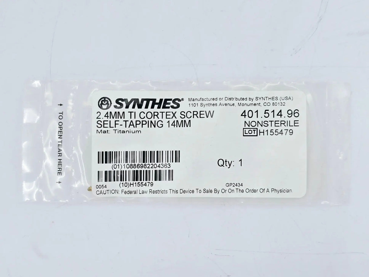 Synthes 401.514.96 2.4mm TI Cortex Screw Self-Tapping 14mm Synthes