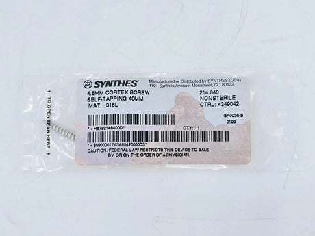 Synthes 214.840 4.5mm Cortex Screw Self-Tapping 40mm Synthes