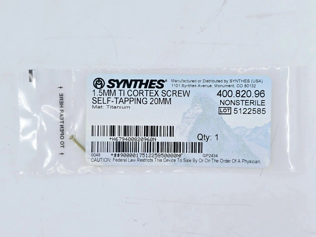 Synthes 400.820.96 1.5mm TI Cortex Screw Self-Tapping 20mm Synthes