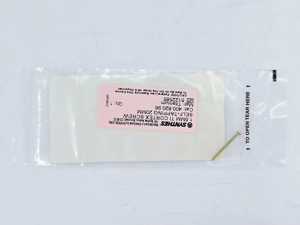 Synthes 400.820.96 1.5mm TI Cortex Screw Self-Tapping 20mm Synthes