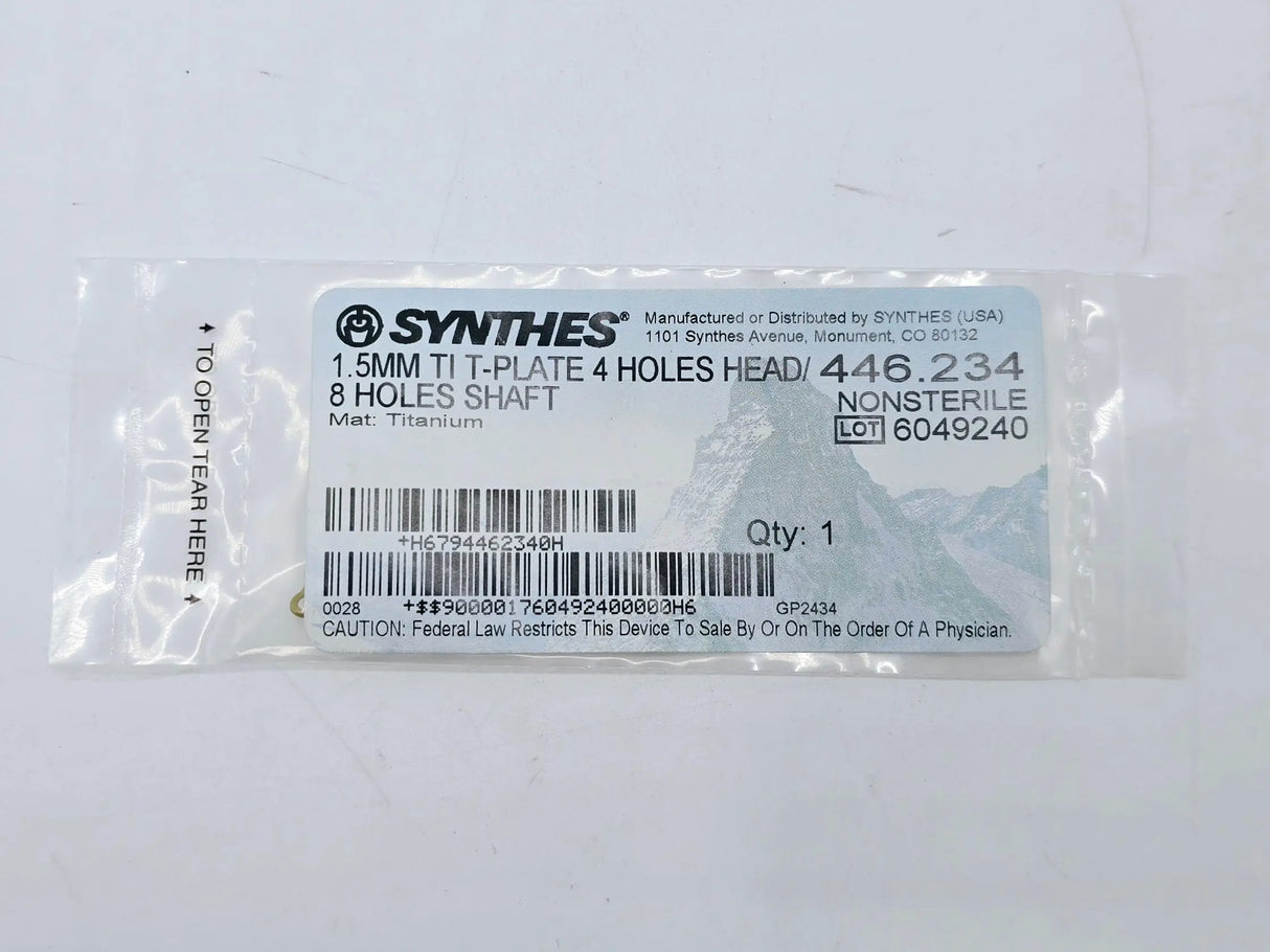 Synthes 446.234 1.5mm TI T-Plate 4 Holes Head/8 Holes Shaft Synthes