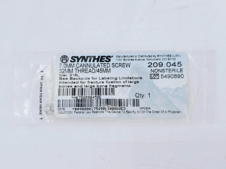 Synthes 209.045 7.0mm Cannulated Screw 32mm Thread/45mm Synthes