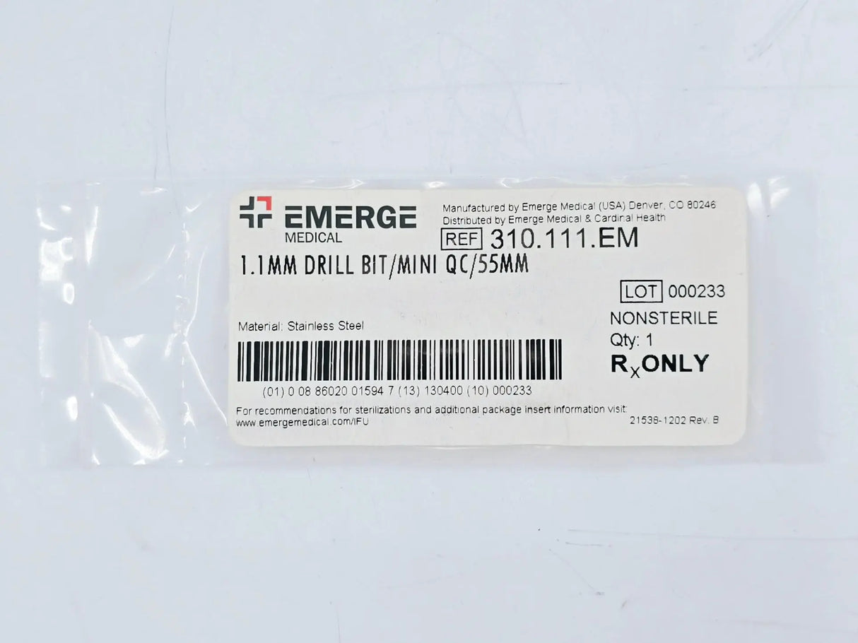 Emerge Medical 310.111.EM 1.1mm Drill Bit/Mini QC/55mm Synthes