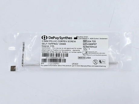 Synthes 204.725 3.5mm Pelvic Cortex Screw Self-Tapping 125mm Synthes