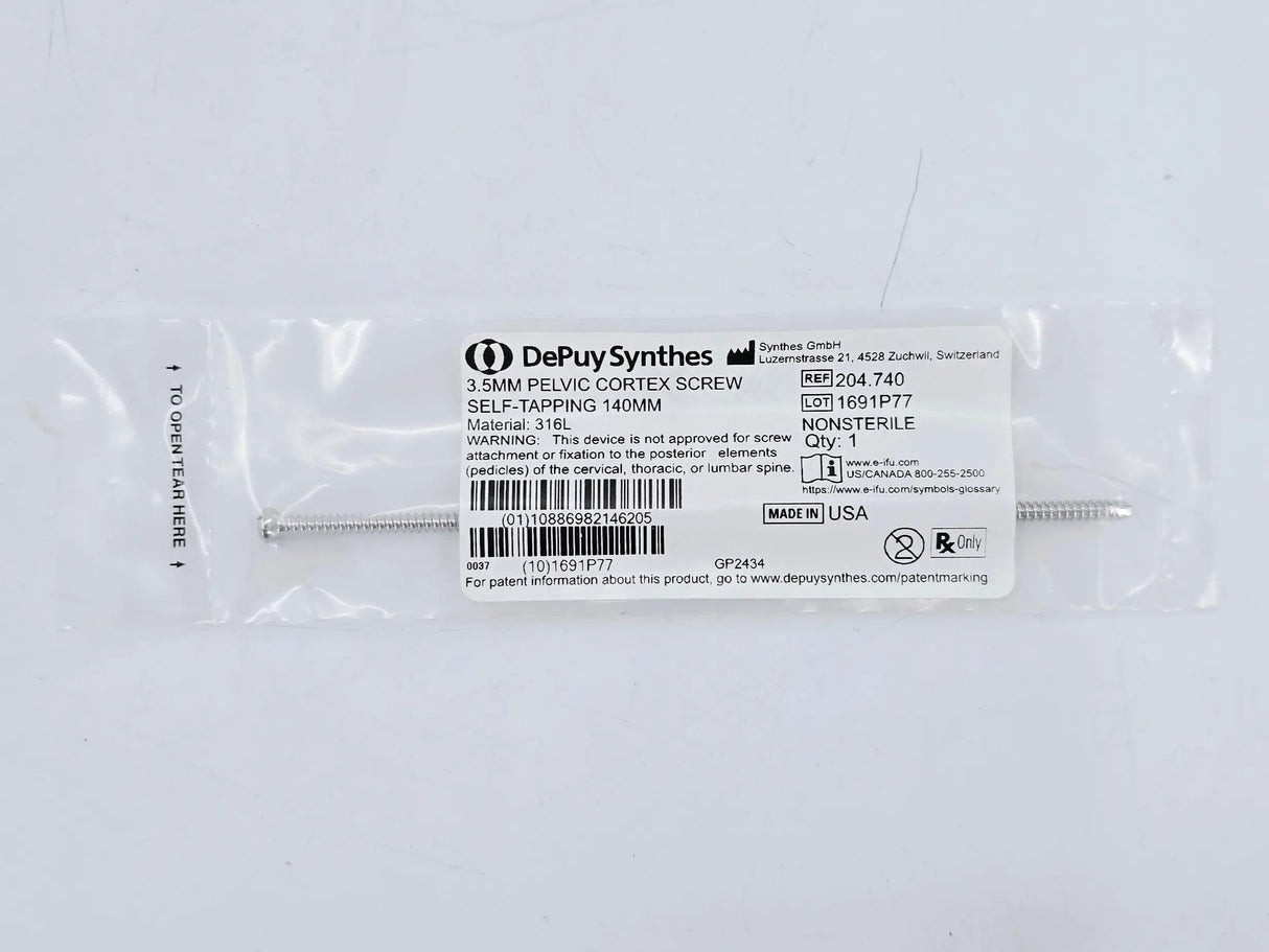 Synthes 204.740 3.5mm Pelvic Cortex Screw Self-Tapping 140mm Synthes