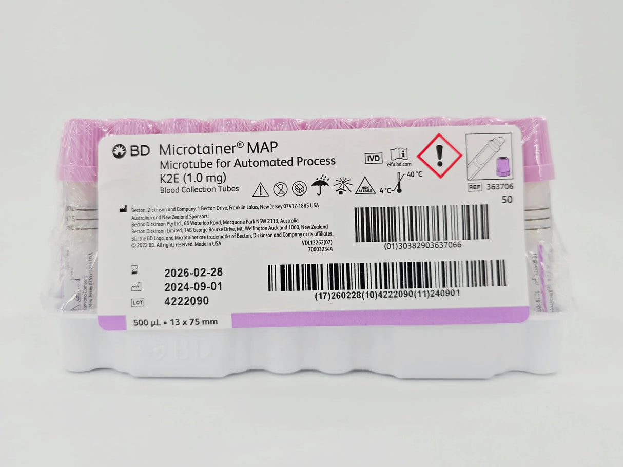 BD 363607 Microtainer MAP K2E Micro K2 EDTA LAV MAP (1.0 mg) Blood Collection Tubes 50/BX BD