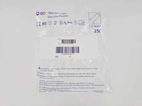 BD 364815 Vacutainer Needle Holder One Use Nonstackable CS/1000 (250/BX, 4BX/CS) BD