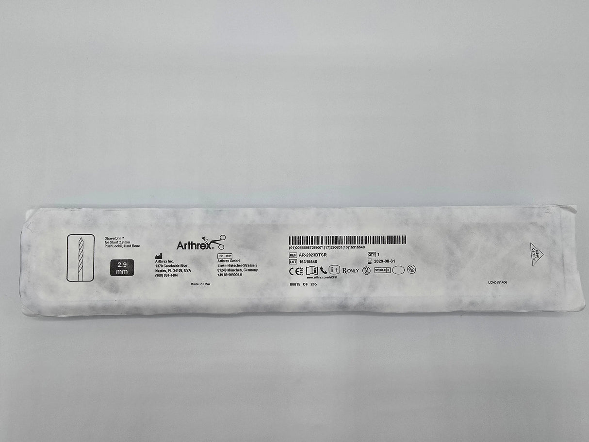Arthrex AR-2923DTSR 2.9mm ShaverDrill for Short 2.9mm PushLock Hard Bone Arthrex