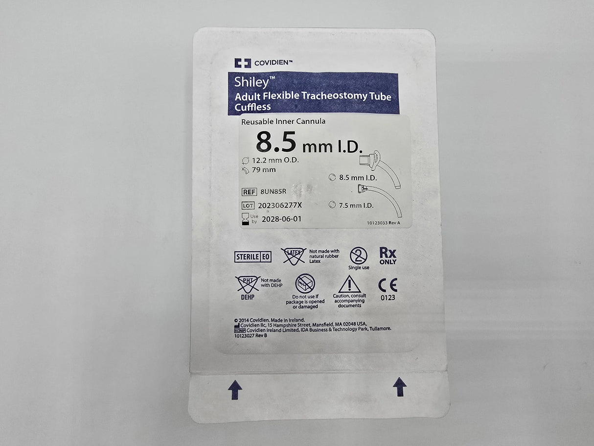 Covidien 8UN85R Shiley 8.5mm ID Adult Flexible Tracheostomy Tube Cuffless Covidien
