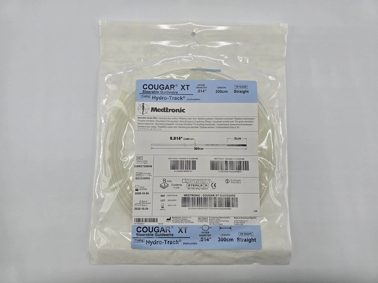Medtronic CGRXT300HS Cougar XT Steerable Guidewire 0.14" OD 300cm Straight Hydro-Track Medtronic