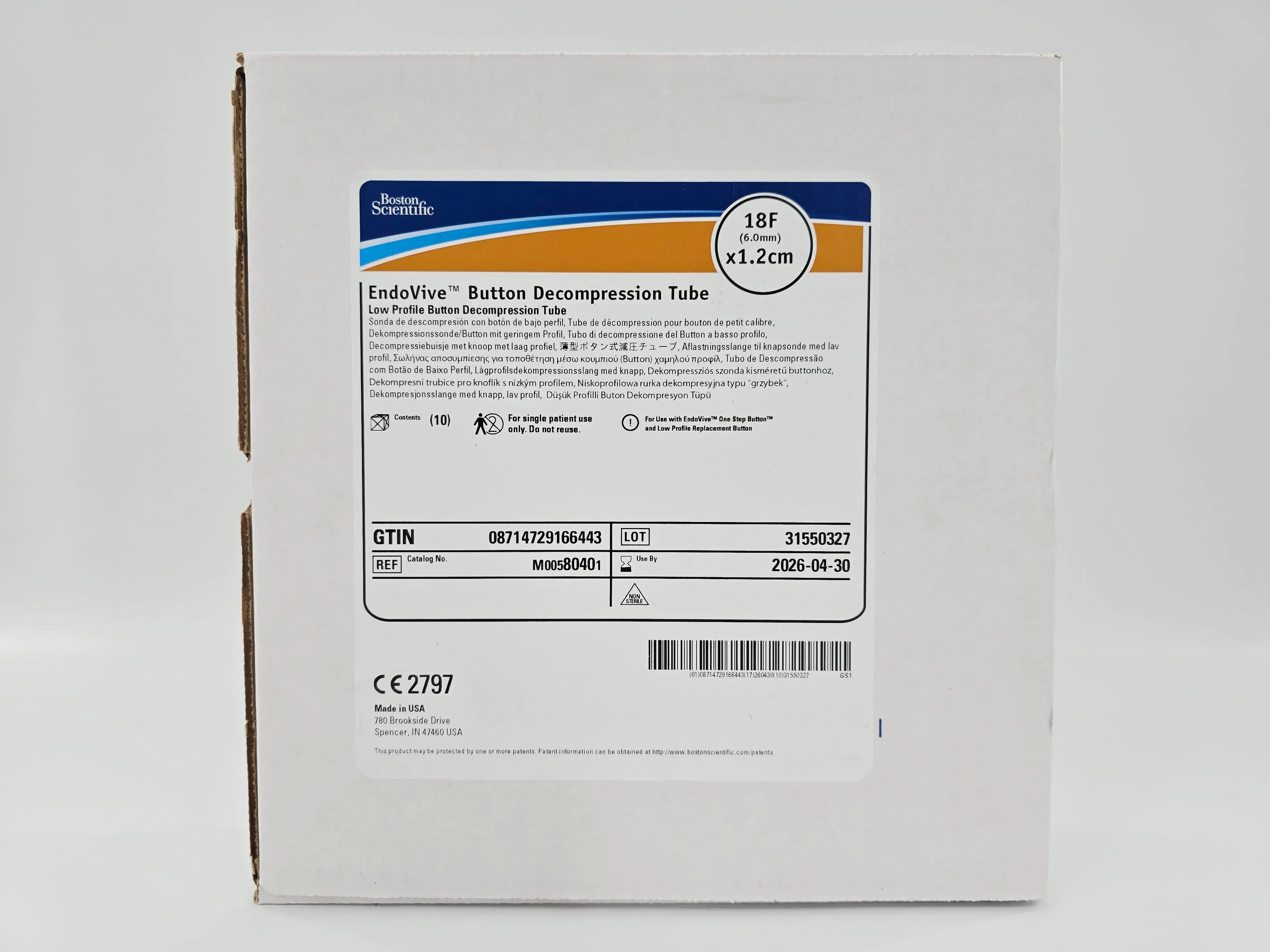 Boston Scientific M00580401 EndoVive Button Decompression Tube 18F