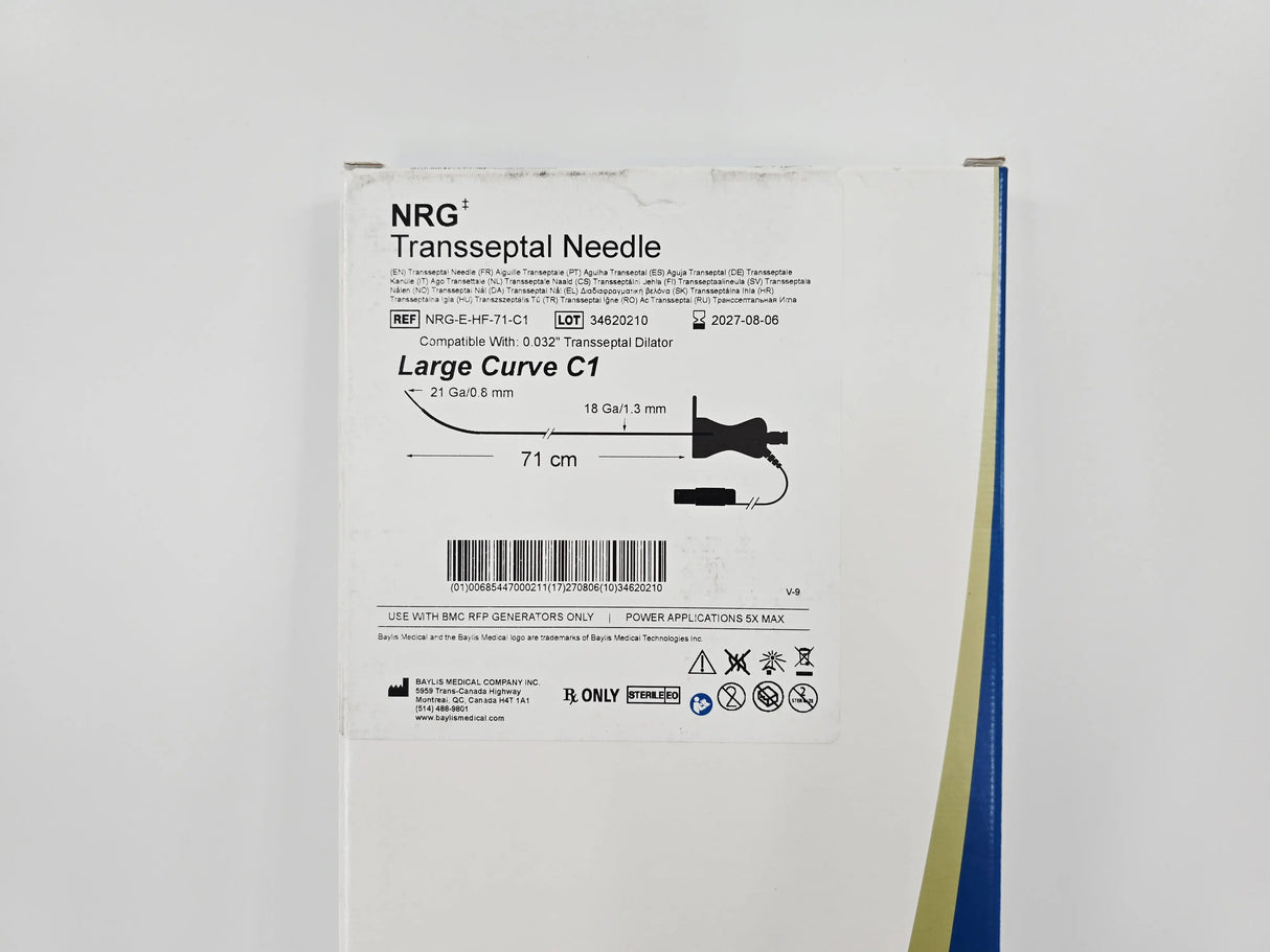Baylis Medical NRG-E-HF-71-C1 NRG Transseptal Needle Large Curve C1 21 Ga / 18Ga x 71cm Baylis Medical