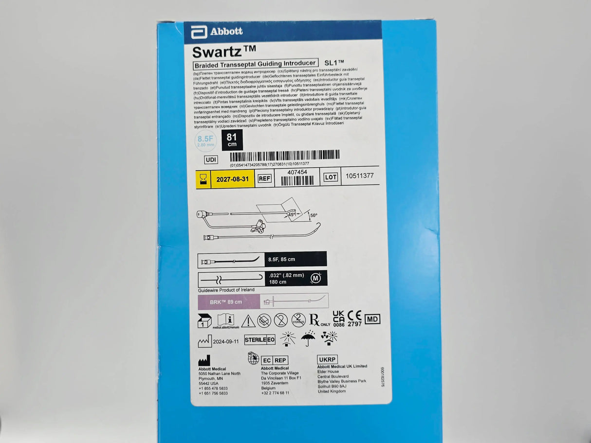 Abbott 407454 Swartz Braided Transseptal Guiding Introducer SL1 8.5F x 81cm Abbott