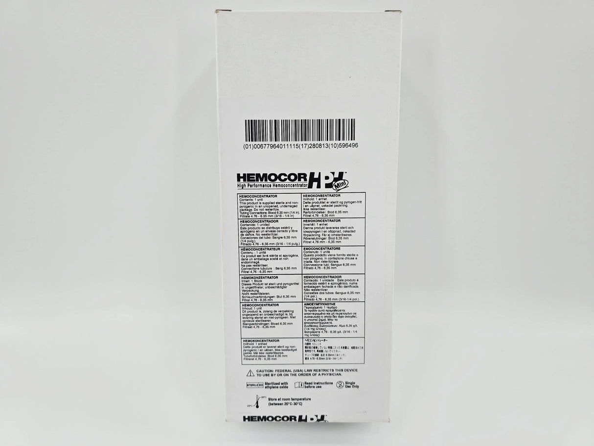 Medivators HPH Mini No-rinse 0.07 M2 Hemoconcentrator, Accessory Connector Package Supplied CS/4 Medivators