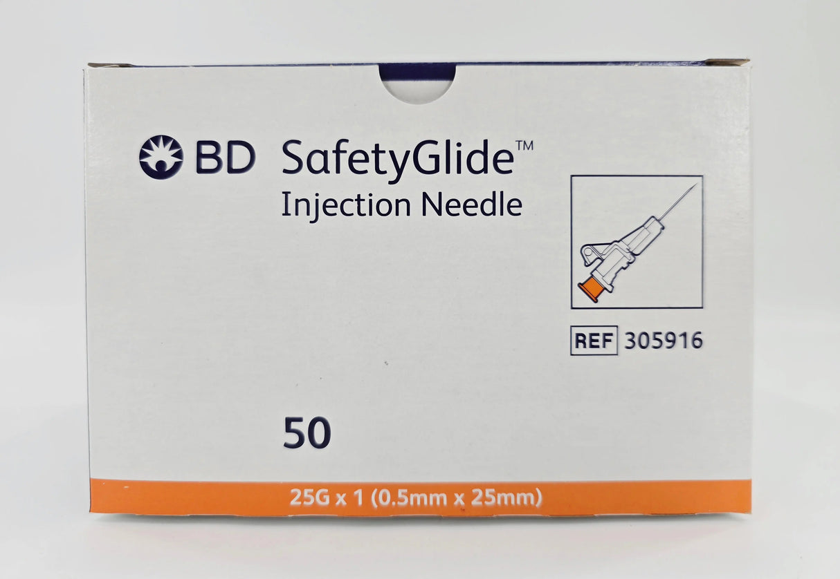 BD 305916 SafetyGlide Injection Needle 25G x 1" CS/500 (50/BX, 10BX/CS) BD
