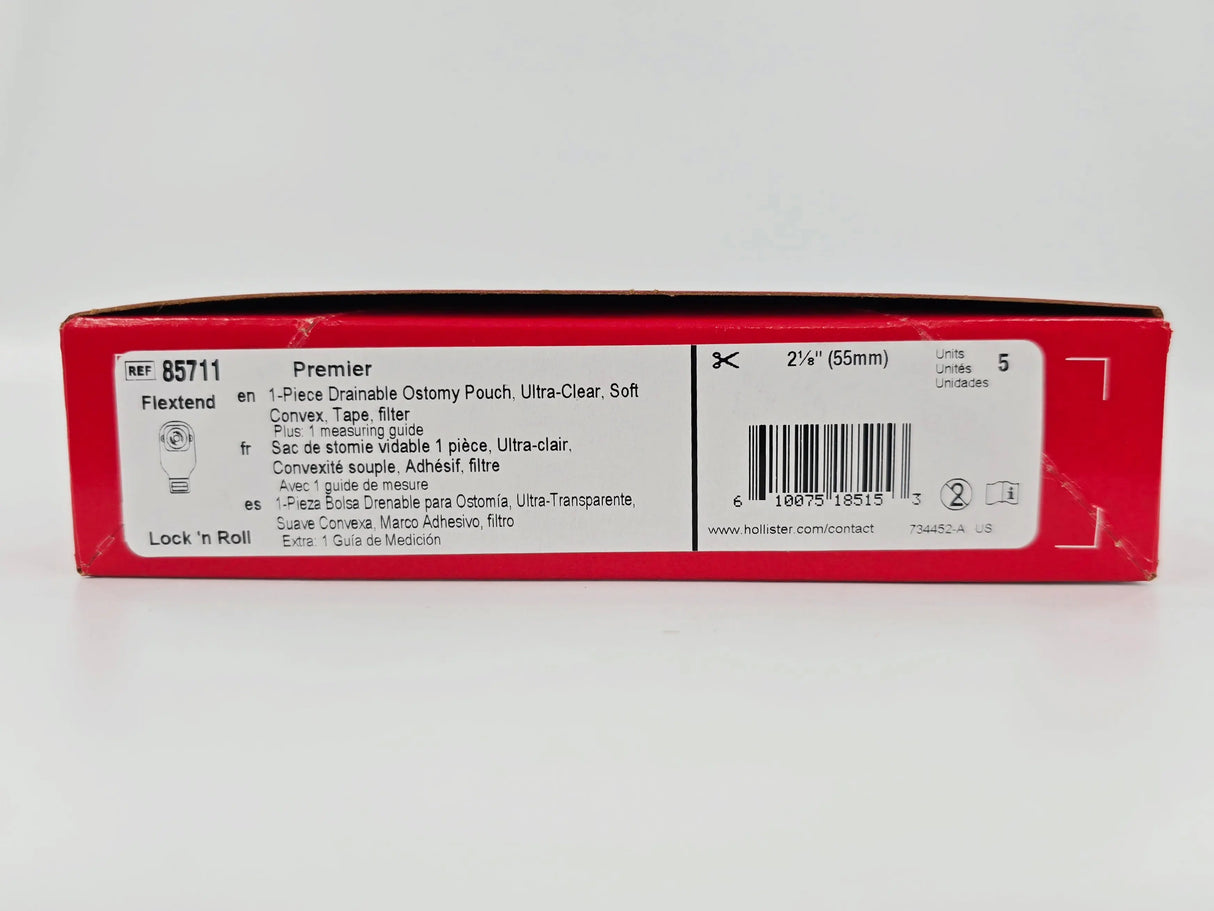 Hollister 85711 Premier 1-Piece Drainable Ostomy Pouch, Soft Convex, Flextend Lock n' Roll BX/5 Hollister