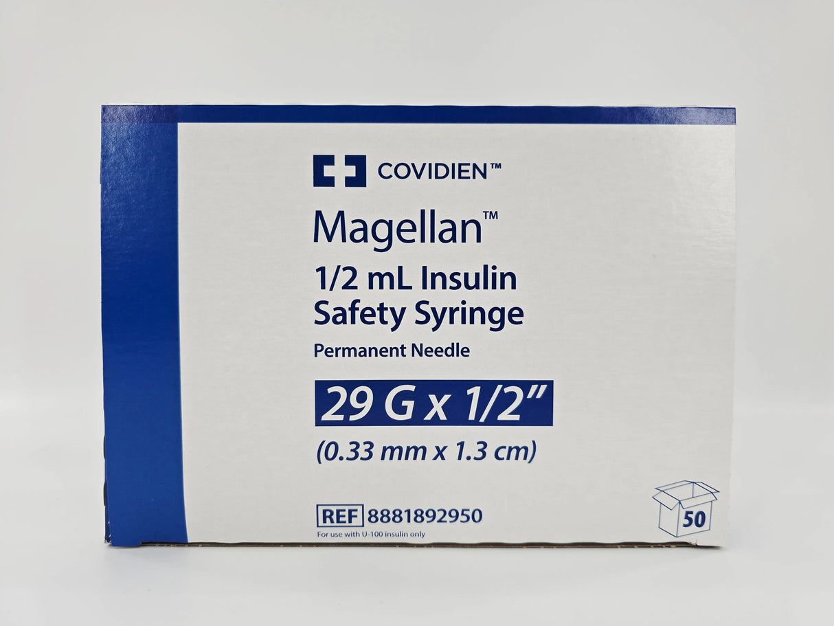 Covidien 8881892950 Magellan 29G x x1/2" 1/2 mL Insulin Safety Syringe BX/50 Covidien