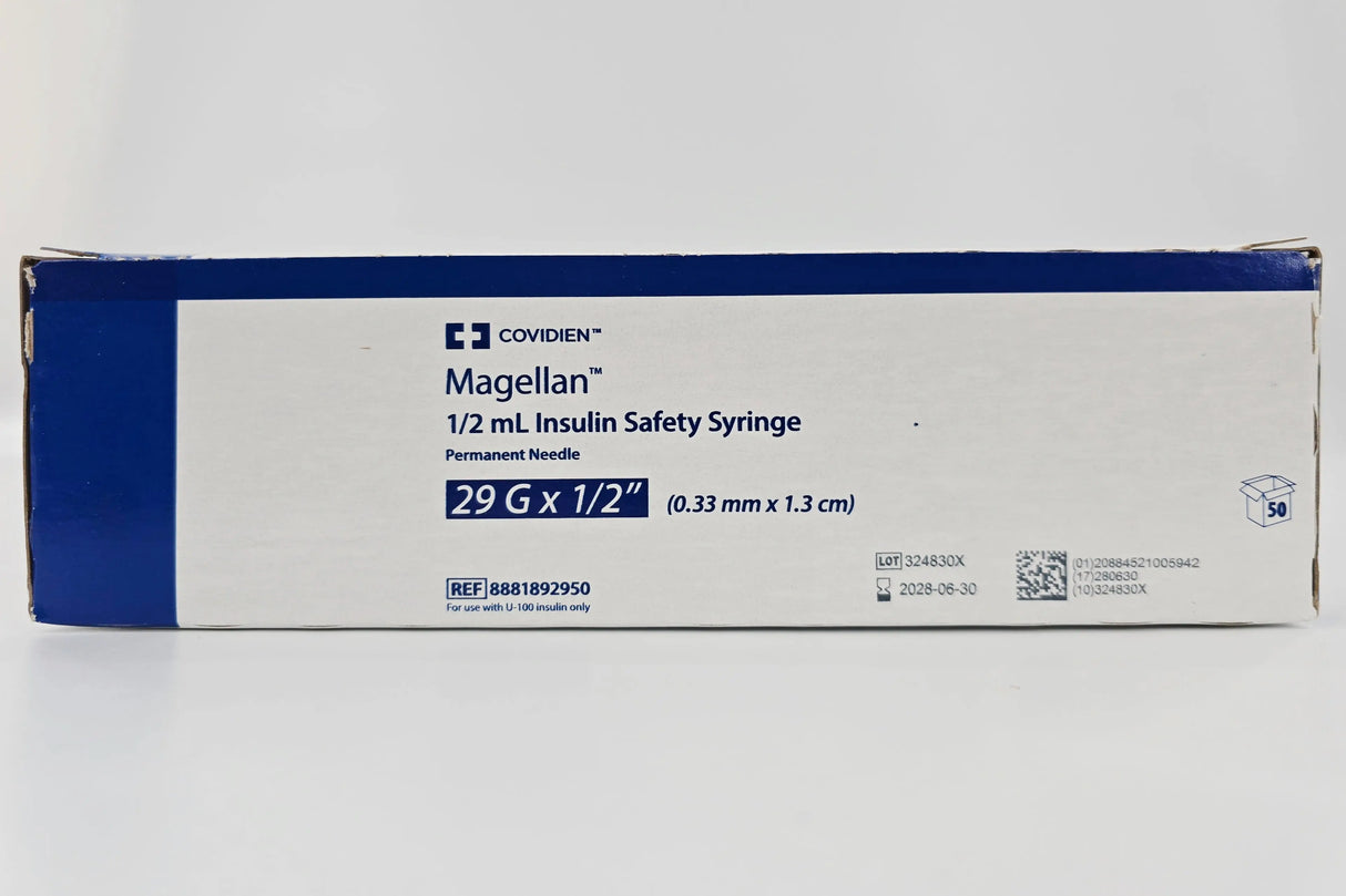 Covidien 8881892950 Magellan 29G x x1/2" 1/2 mL Insulin Safety Syringe BX/50 Covidien
