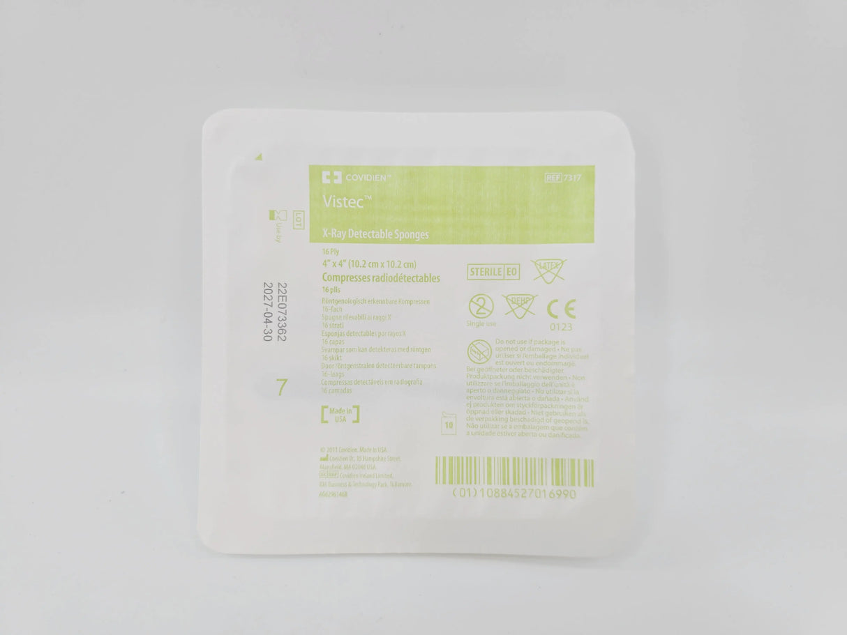 Covidien 7317 Vistec X-Ray Detectable Sponges 16 Ply 4" x 4" CS/1280 Covidien